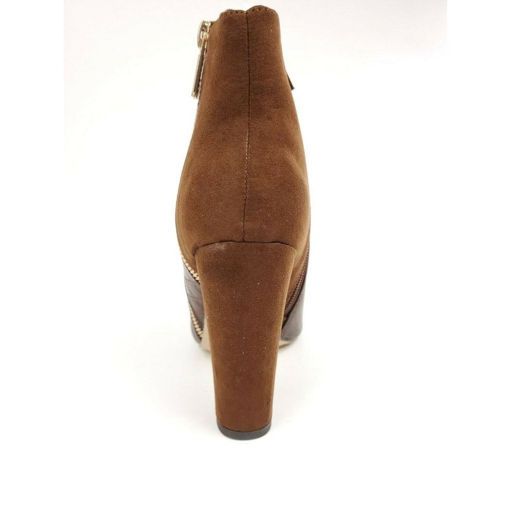 JUSTFAB Remi Brown Combo Side Zipper Platform Heel Bootie Boots Size 5.5 - Picture 4 of 9